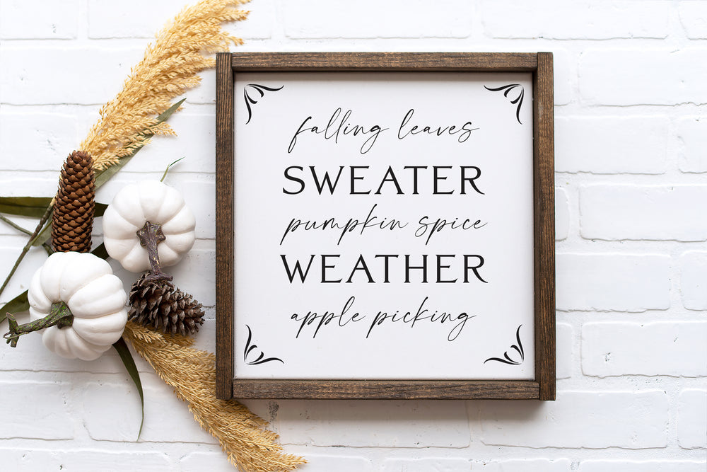 Sweater Weather | Framed Wood Sign | Seasonal Decor | 12x12