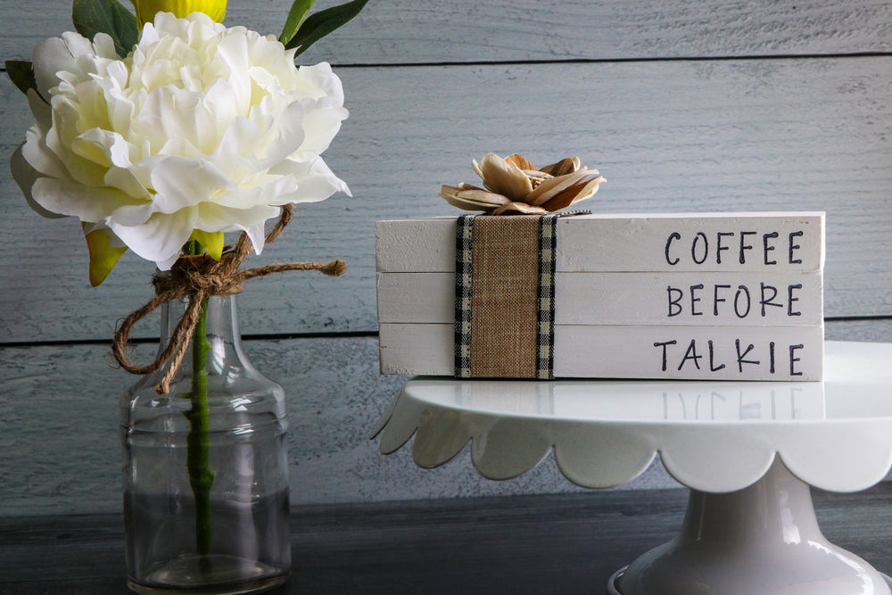 
                  
                    Coffee Before Talkie Wood Book Set | Faux Book Stack
                  
                