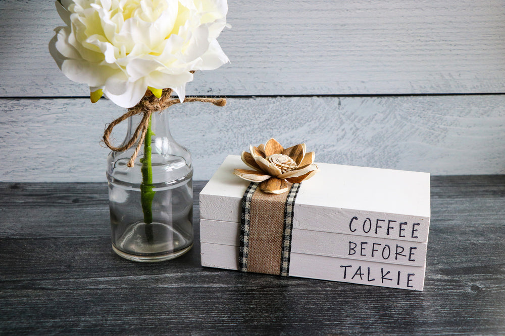 Coffee Before Talkie Wood Book Set | Faux Book Stack