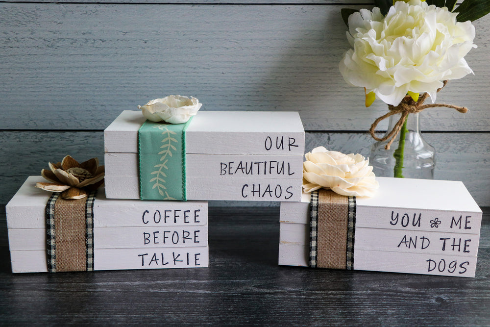 
                  
                    Our Beautiful Chaos Wood Book Set | Faux Book Stack
                  
                