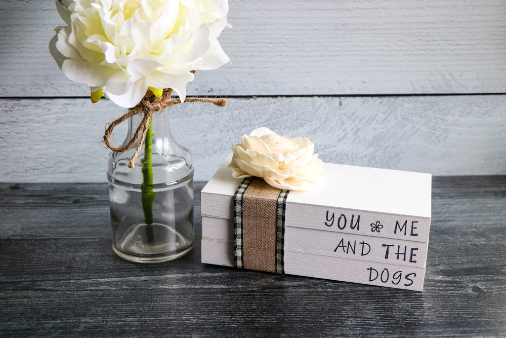 You, Me and the Dogs Wood Book Set | Faux Book Stack