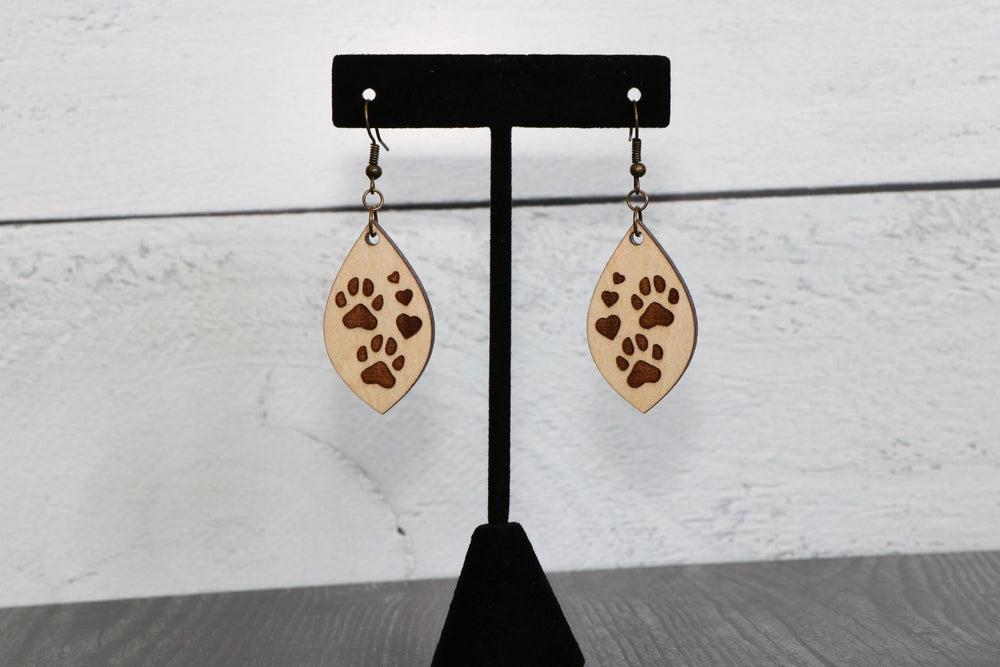 
                  
                    Paw Prints & Hearts Engraved Wood Earrings
                  
                