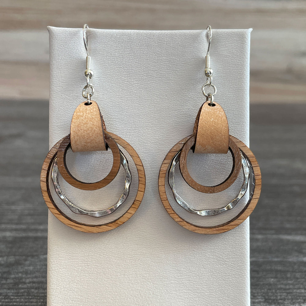 
                  
                    Wood and Leather Hoop Earrings with metal accent
                  
                