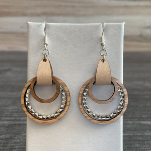 
                  
                    Wood and Leather Hoop Earrings with textured metal accent
                  
                