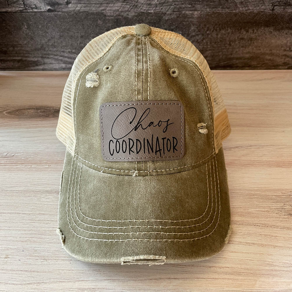 
                  
                    Chaos Coordinator | Distressed Cap with Engraved Leather Patch
                  
                