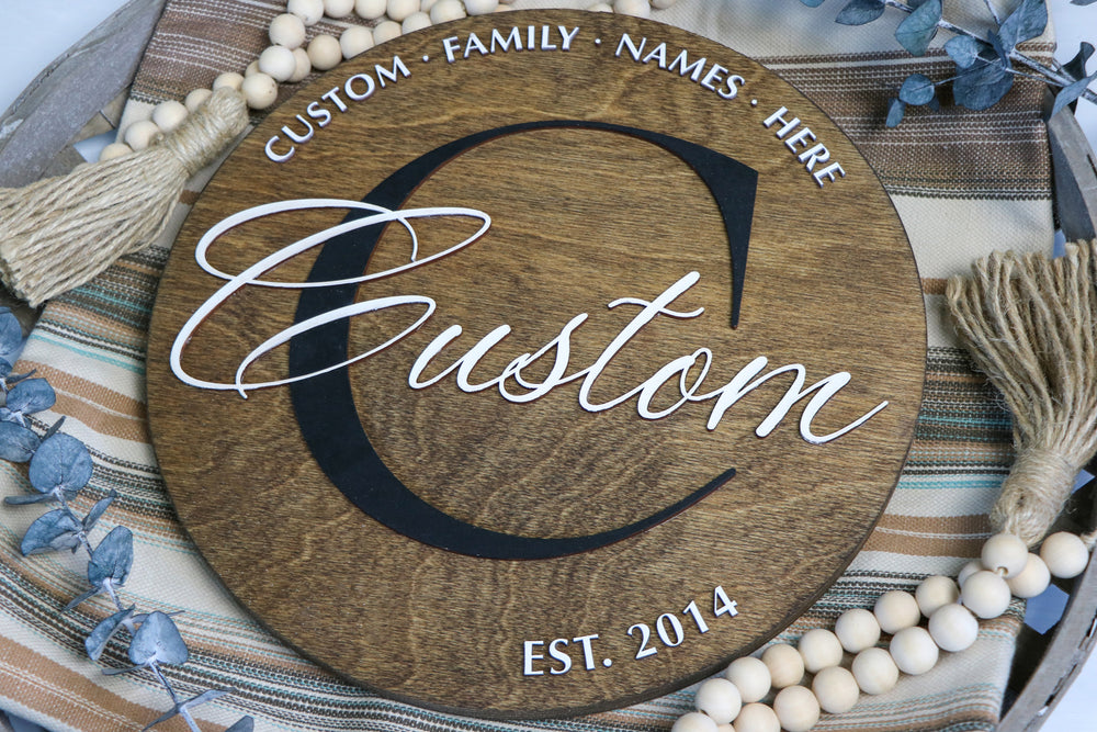
                  
                    Family Name Round Sign | Personalized 12" Round Laser Cut Sign
                  
                