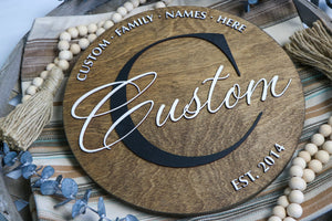 
                  
                    Family Name Round Sign | Personalized 12" Round Laser Cut Sign
                  
                