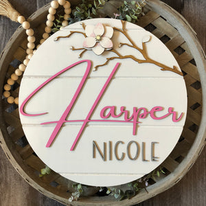 
                  
                    Personalized Shiplap Nursery Sign | Baby Girl | Magnolia | 14" round
                  
                