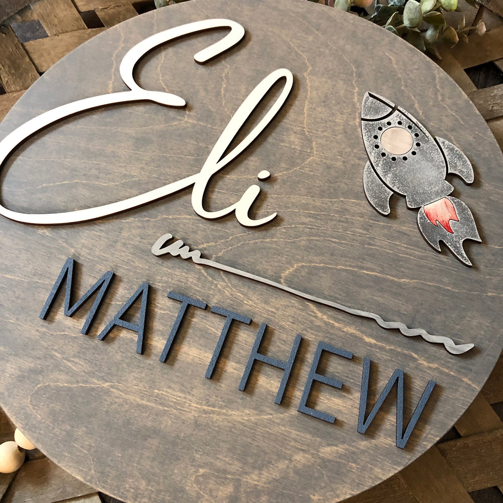 
                  
                    Personalized Nursery Sign | Baby Boy | Rocket Ship | 12" round
                  
                