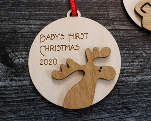 
                  
                    Baby's First Christmas | Engraved Wood Ornament with Laser Cut Animal
                  
                