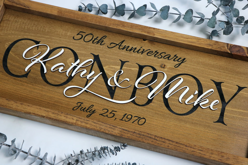 
                  
                    Engraved Family Name Sign | Anniversary Sign | Wedding Sign | New Home | Framed Laser Wood Sign | 20x10
                  
                