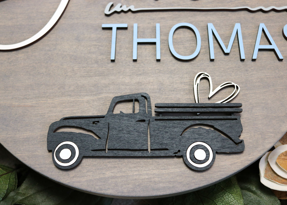 
                  
                    Personalized Name Sign | 12" Round Nursery Sign | Vintage Truck
                  
                