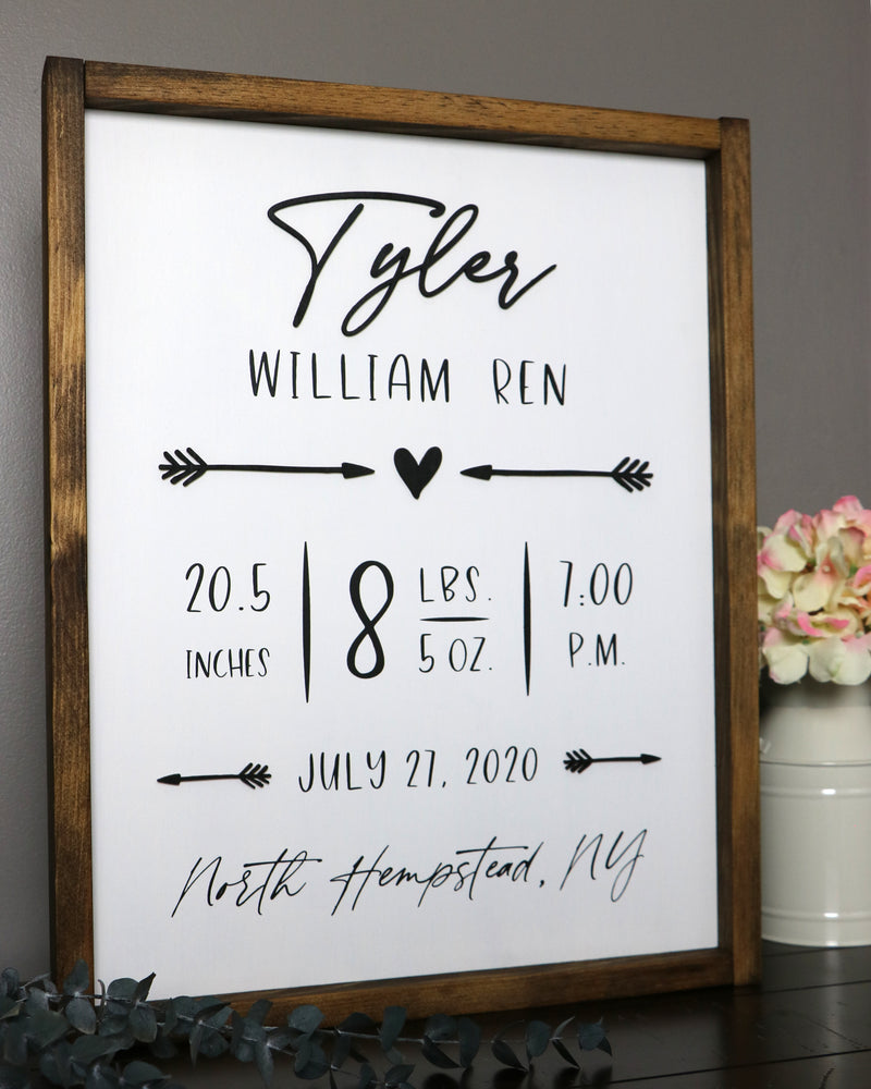 
                  
                    Personalized Nursery Birth Stats Sign | Framed Laser Wood Sign | 16x20
                  
                
