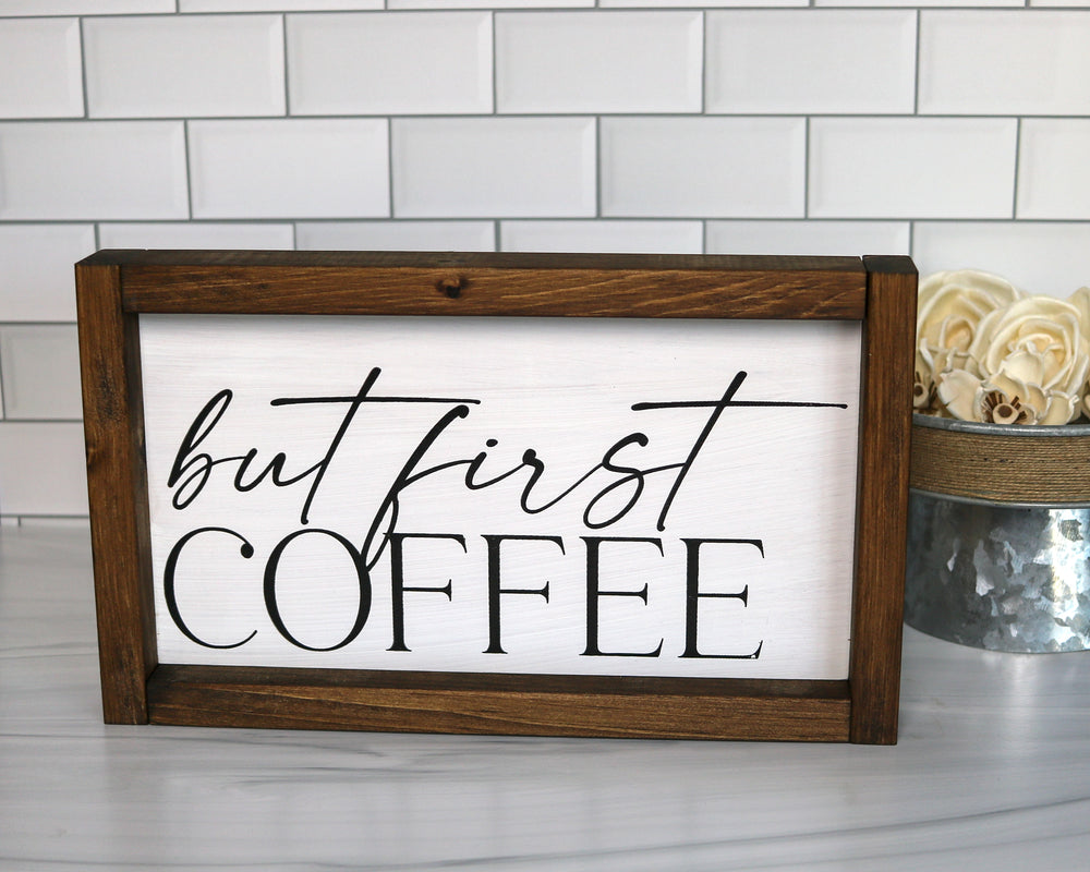 
                  
                    But First Coffee | Framed Wood Sign | 12x7
                  
                
