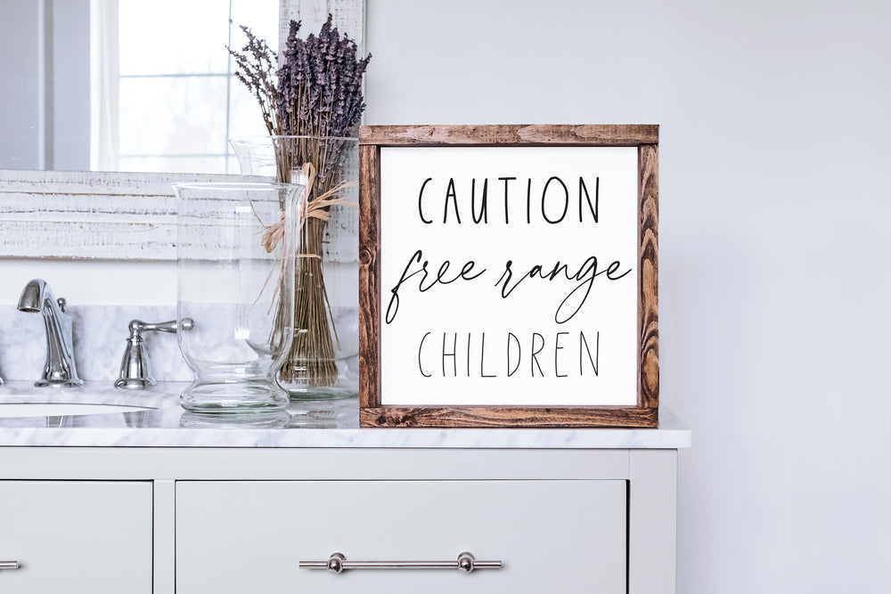 
                  
                    Caution Free Range Children | Framed Wood Sign
                  
                
