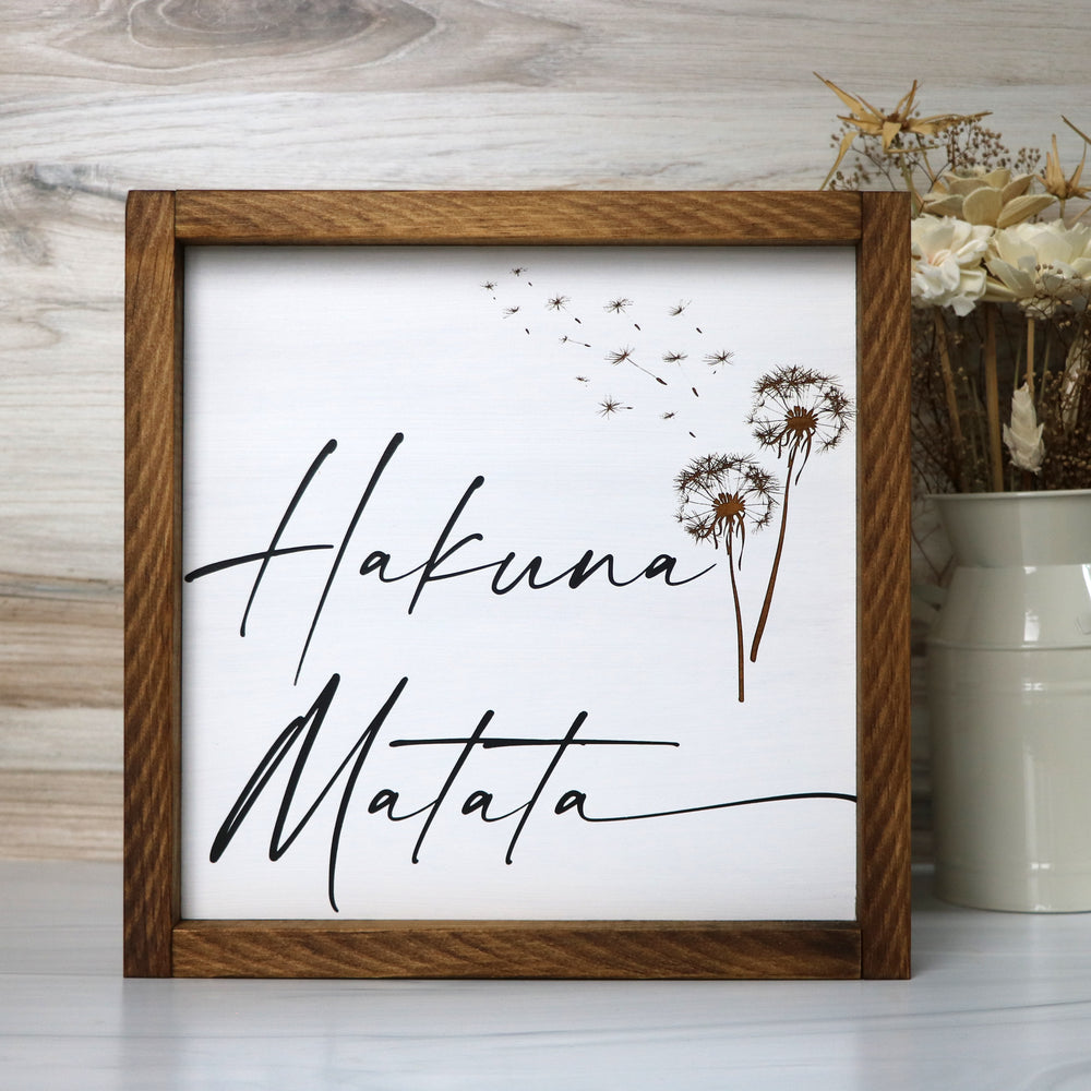 Hakuna Matata | Framed Wood Sign | Laser Engraved Dandelion | 12x12