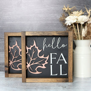 
                  
                    Hello Fall | Laser Cut Framed Wood Sign | Seasonal Decor | 9x9
                  
                