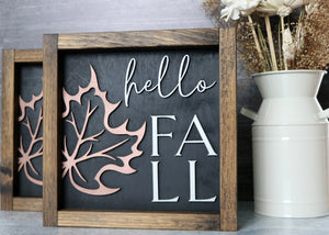 
                  
                    Hello Fall | Laser Cut Framed Wood Sign | Seasonal Decor | 9x9
                  
                