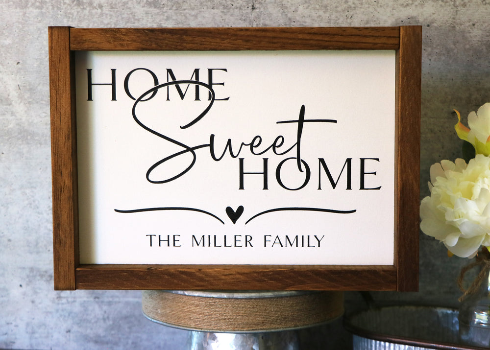 Home Sweet Home | Personalized Family Name Sign | Framed Wood Sign | 12x9