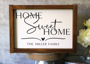 
                  
                    Home Sweet Home | Personalized Family Name Sign | Framed Wood Sign | 12x9
                  
                