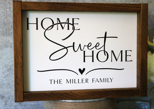 
                  
                    Home Sweet Home | Personalized Family Name Sign | Framed Wood Sign | 12x9
                  
                