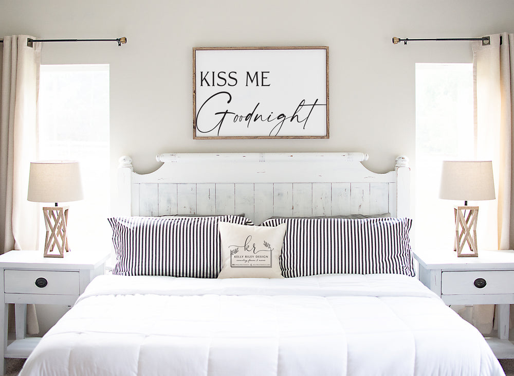 Kiss Me Goodnight | Large Framed Wood Sign | Multiple Sizes Available