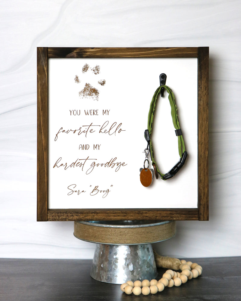 Pet Memorial Collar Keepsake Frame | Personalized Laser Engraved Wood Sign | 12x12