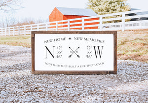 
                  
                    New Home Framed Wood Sign with Personalized Coordinates
                  
                