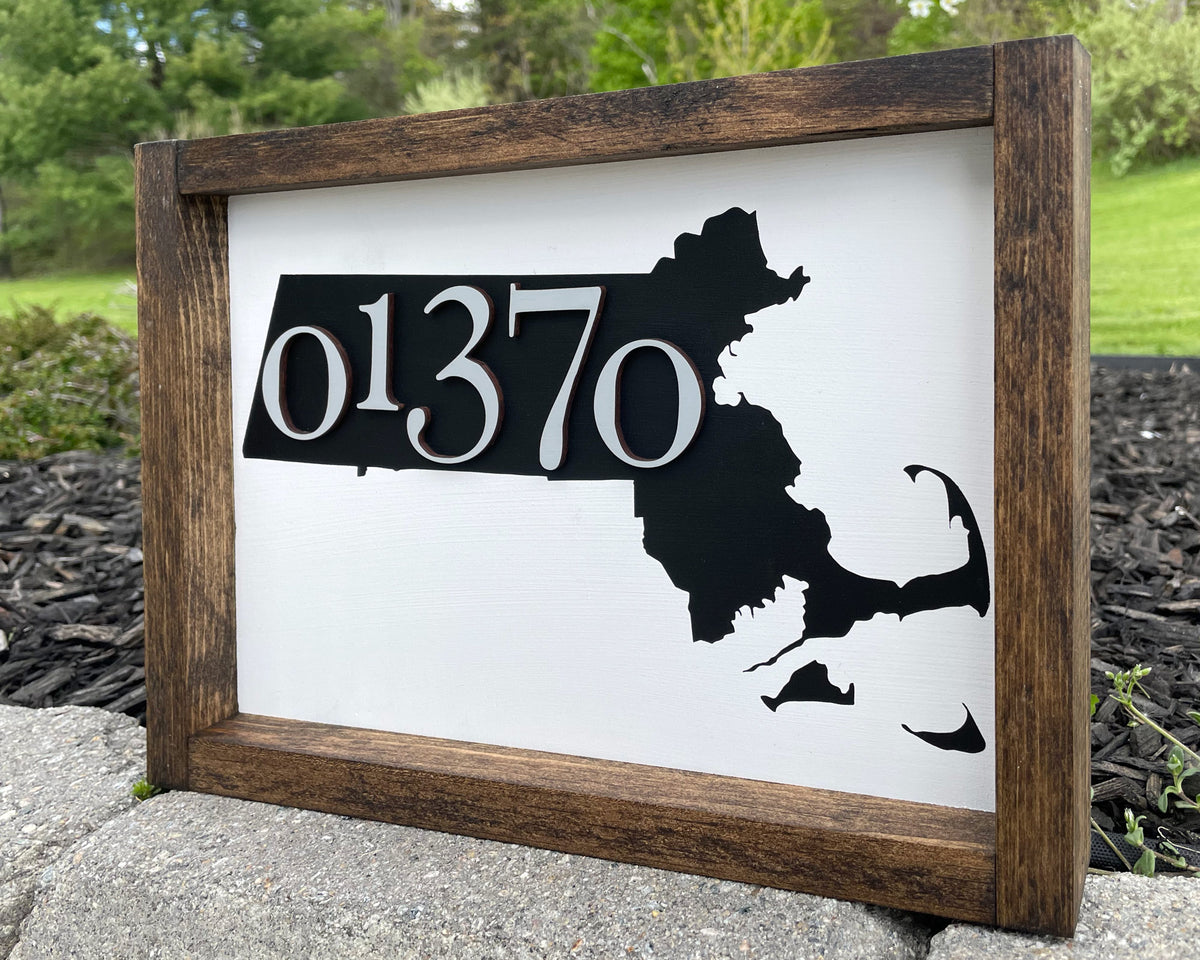 Zip Code & State Framed Wood Sign – Kelly Riley Design