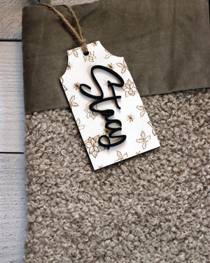 
                  
                    3D Name Stocking Tag with Engraved Holiday Design | Multiple Name Colors Available
                  
                