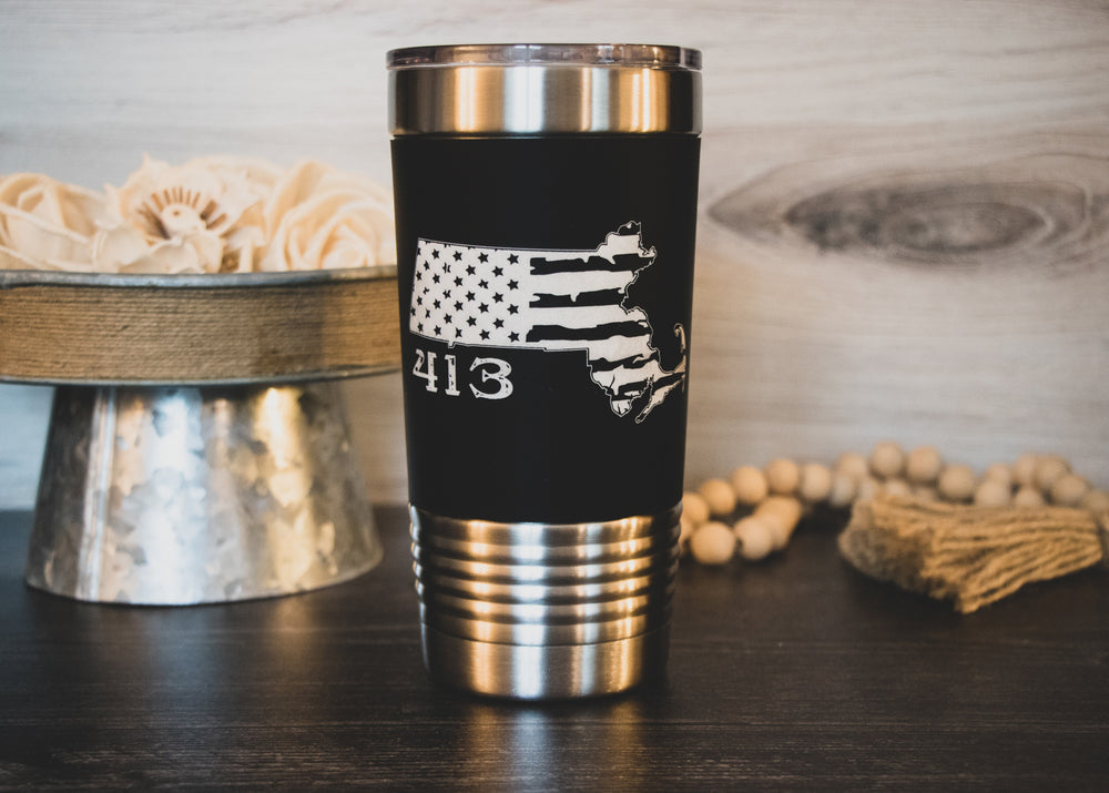 Massachusetts Area Code with US Flag | 20 oz Polar Camel Tumbler | color options