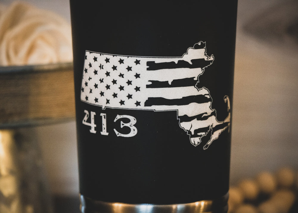 
                  
                    Massachusetts Area Code with US Flag | 20 oz Polar Camel Tumbler | color options
                  
                