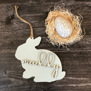 
                  
                    Wooden Easter Basket Tag | Personalized Laser Cut Bunny Tag
                  
                