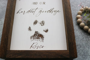 
                  
                    You Were Our Favorite Hello and Our Hardest Goodbye | Pet Memorial | Framed Laser Wood Sign | 8x14
                  
                